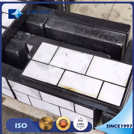 Produttore di pannelli resistenti all'usura in ceramica, acciaio, gomma, rivestimento con utilizzo di esagonali in allumina per la soluzione antiusura dello scivolo